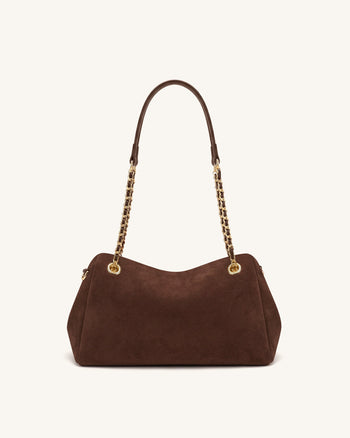 Mireya Faux Suede Chain Shoulder Bag - Dark Brown