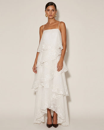 Orchid Embroidered Layered Maxi Dress - White