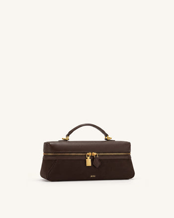 Cleo Faux Suede Vanity Bag - Dark Brown