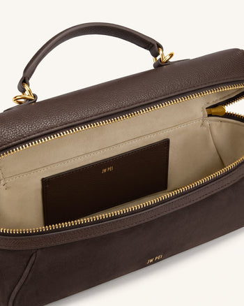 Cleo Faux Suede Vanity Bag - Dark Brown