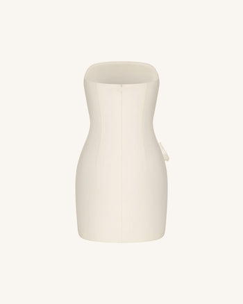 Strapless Floral Appliqué Dress - White