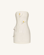 Strapless Floral Appliqué Dress - White