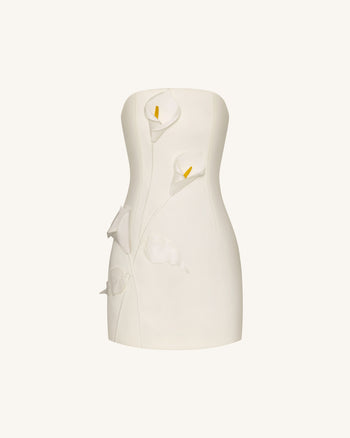 Strapless Floral Appliqué Dress - White