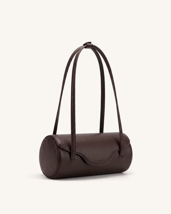 Solenne Barrel Shoulder Bag - Dark Brown