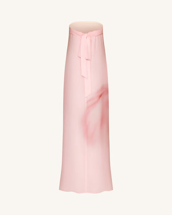 Watercolor Floral Print Strapless Maxi Dress - Pink