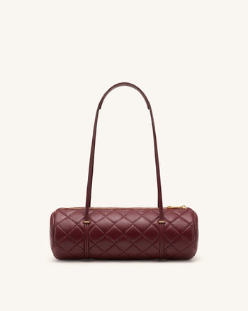 Marcella Quilted Cylinder Shoulder Bag - Burgundy