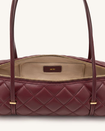 Marcella Quilted Cylinder Shoulder Bag - Burgundy