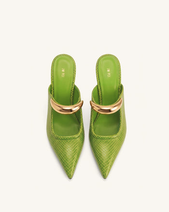Sofia Metal Accent Sphere Heel Mules - Green