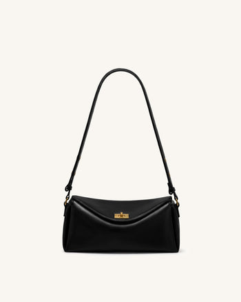 Lucia Asymmetric Flap Shoulder Bag - Black