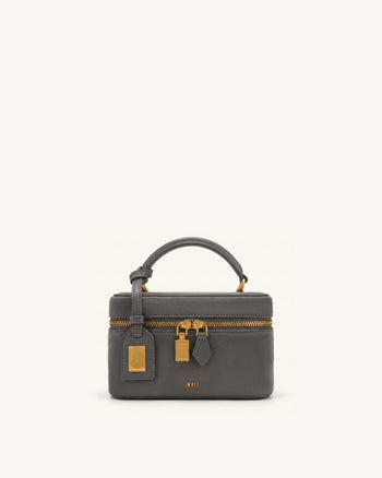 Cleo Faux Suede Box Shape Top Handle Bag - Dark Gray
