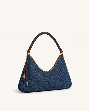 Lorena Woven Denim Shoulder Bag - Dark Blue