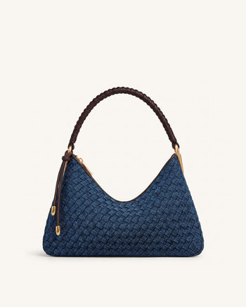 Lorena Woven Denim Shoulder Bag - Dark Blue