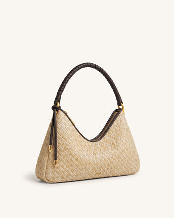 Lorena Faux Straw Shoulder Bag - Brown