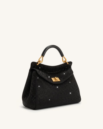 Lucia Classic Artificial Crystal Top Handle Bag - Black