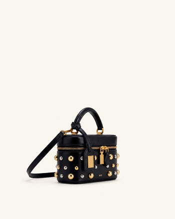 Cleo Studded Box Shape Top Handle Bag - Black