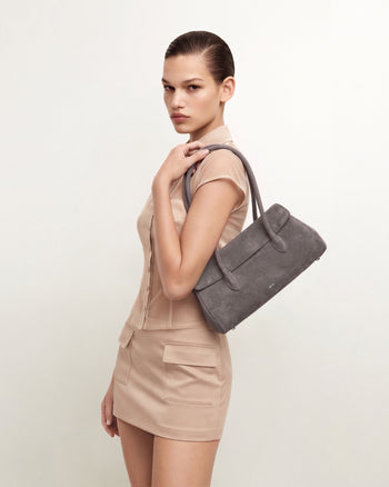 Solenne Faux Suede East-West Shoulder Bag - Taupe