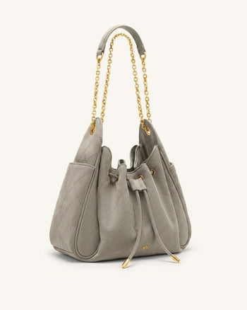 Rowan Faux Suede Quilted Chain Bucket Bag - Gray