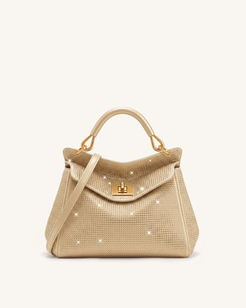 Lucia Classic Artificial Crystal Top Handle Bag - Champagne