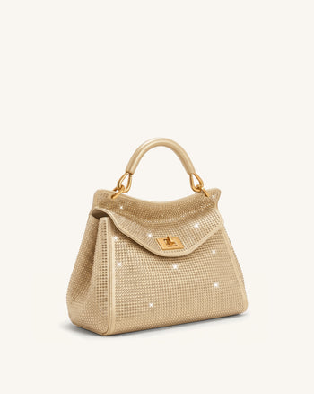 Lucia Classic Artificial Crystal Top Handle Bag - Champagne
