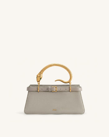 Elena Snake Handle Faux Suede Top Handle Bag - Taupe