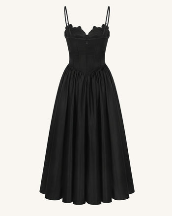 Orchid Embroidered Appliqué Corset Maxi Dress - Black