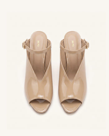 Alivia Gold Metal Peep-Toe Heels - Khaki