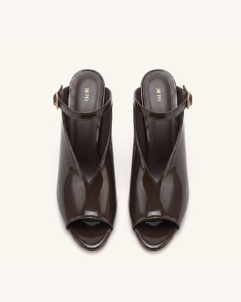 Alivia Gold Metal Peep-Toe Heels - Dark Brown