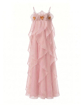 Orchid Embroidered Organza Maxi Dress - Blush Pink