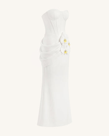 Orchid Embellished Corset Maxi Dress - White
