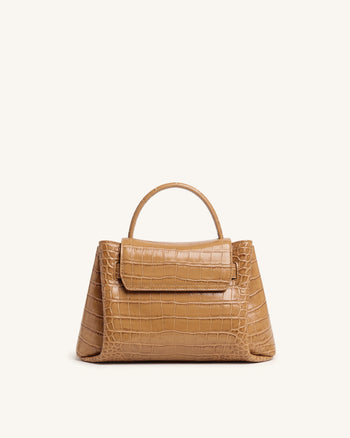 Rhea Small Double Buckle Shoulder Bag - Light Brown Croc