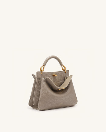 Lucia Elephant-Effect Top Handle Bag - Stone Gray