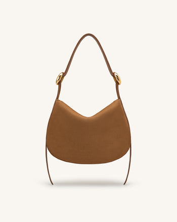 Avery Faux Suede Draped Hobo Bag - Camel
