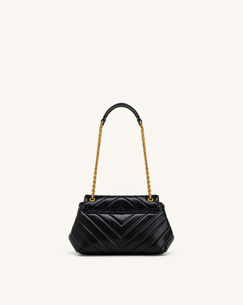 Valerie Quilted Chain Flap Shoulder Bag - Black