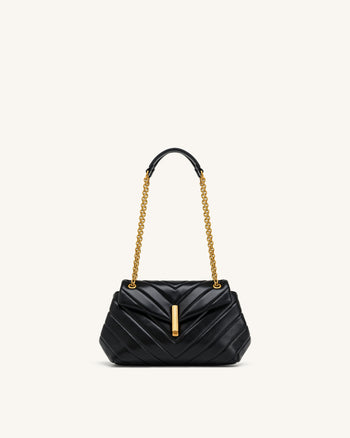 Valerie Quilted Chain Flap Shoulder Bag - Black