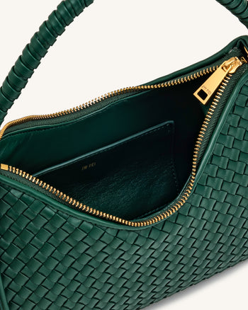 Lorena Woven Shoulder Bag - Emerald Green