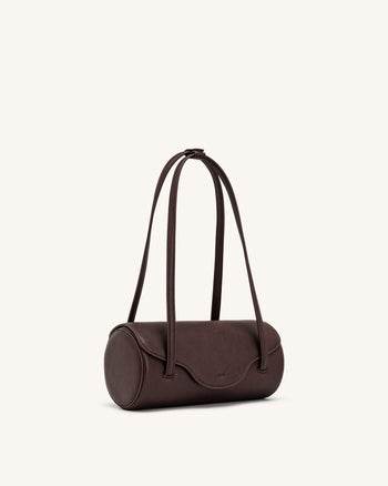 Solenne Barrel Shoulder Bag - Dark Brown