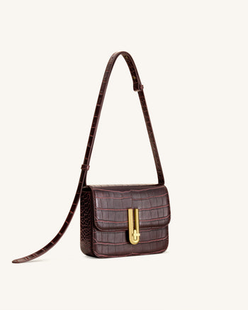 Evania Lock Shoulder Bag - Burgundy Croc