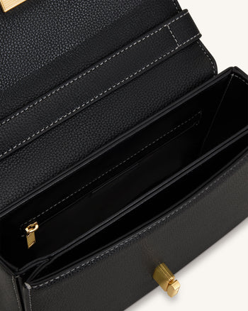 Evania Lock Pebbled Shoulder Bag - Black