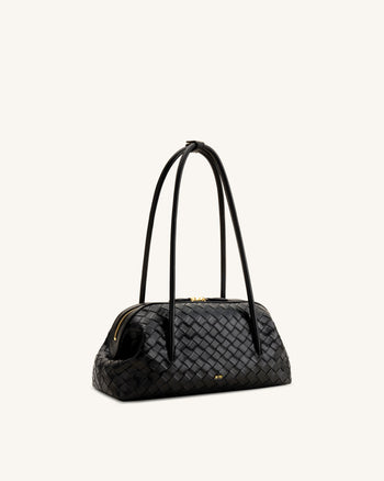 Aveline Woven Textured Shoulder Bag - Black
