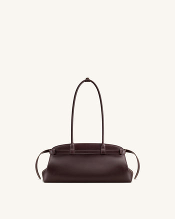 Arden Belt Detail East-West Shoulder Bag - Dark Brown
