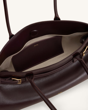 Arden Belt Detail East-West Shoulder Bag - Dark Brown