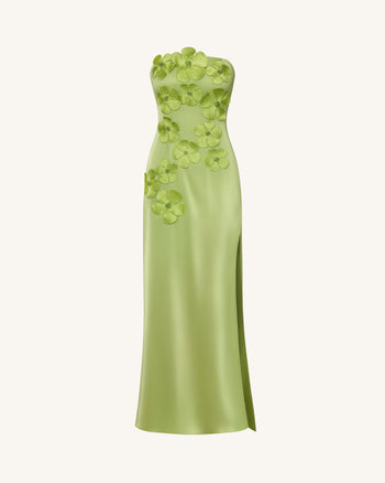 Floral Embroidered Long Dress - Green