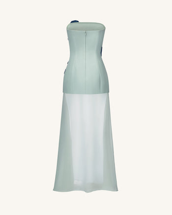 Iris Embroidered Strapless Sheer Overlay Maxi Dress - Sage Green