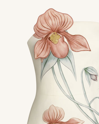 Slipper Orchid Appliqué Mini Dress - Ivory/Peach Pink