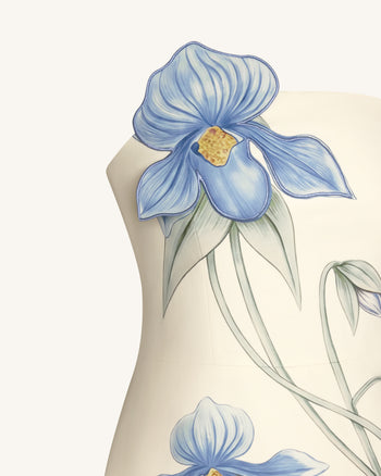 Slipper Orchid Appliqué Mini Dress - Ivory/Blue