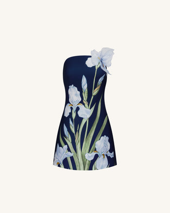Floral Printed Mini Dress - Navy blue