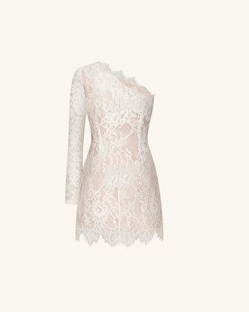 One Shoulder Lace Mini Dress - White