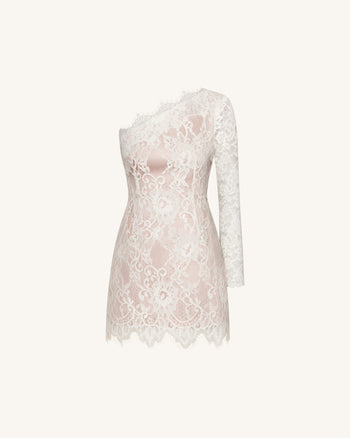One Shoulder Lace Mini Dress - White