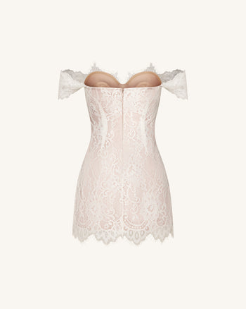 Off Shoulder Lace Mini Dress - White
