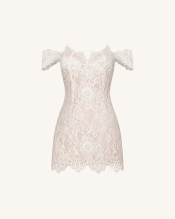 Off Shoulder Lace Mini Dress - White